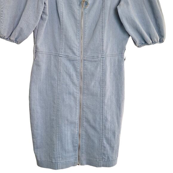 Haute Monde Denim Spring Mini Dress Front Zipper & Puff Short Sleeves M - Picture 5 of 12